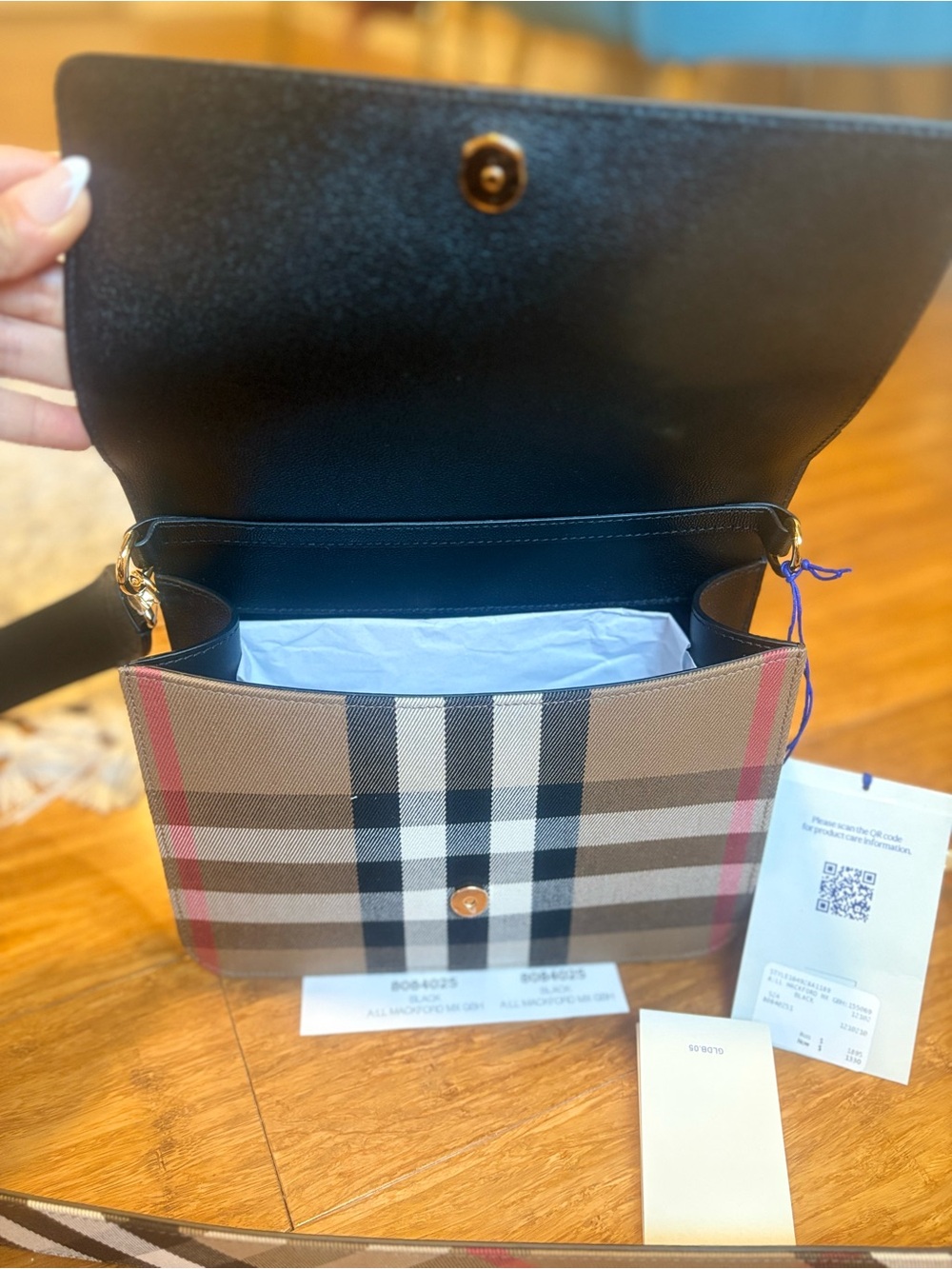 Burberry Black Leather & Vintage Check Shoulder Bag with Red Accents